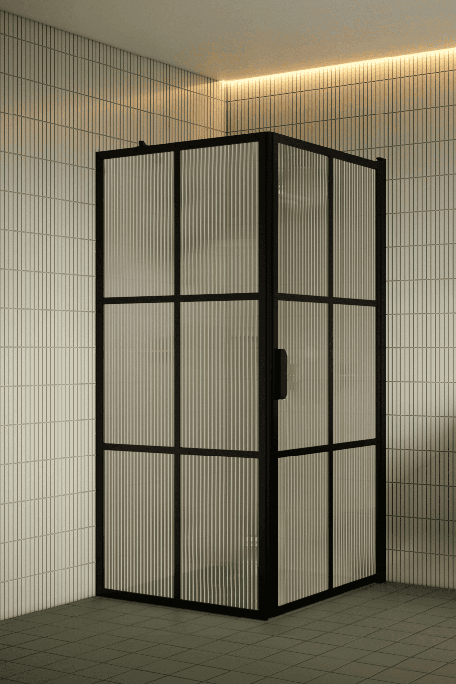 Suihkunurkka Hietakari Bläk 765 Paris, musta kehys, Reeded-lasi