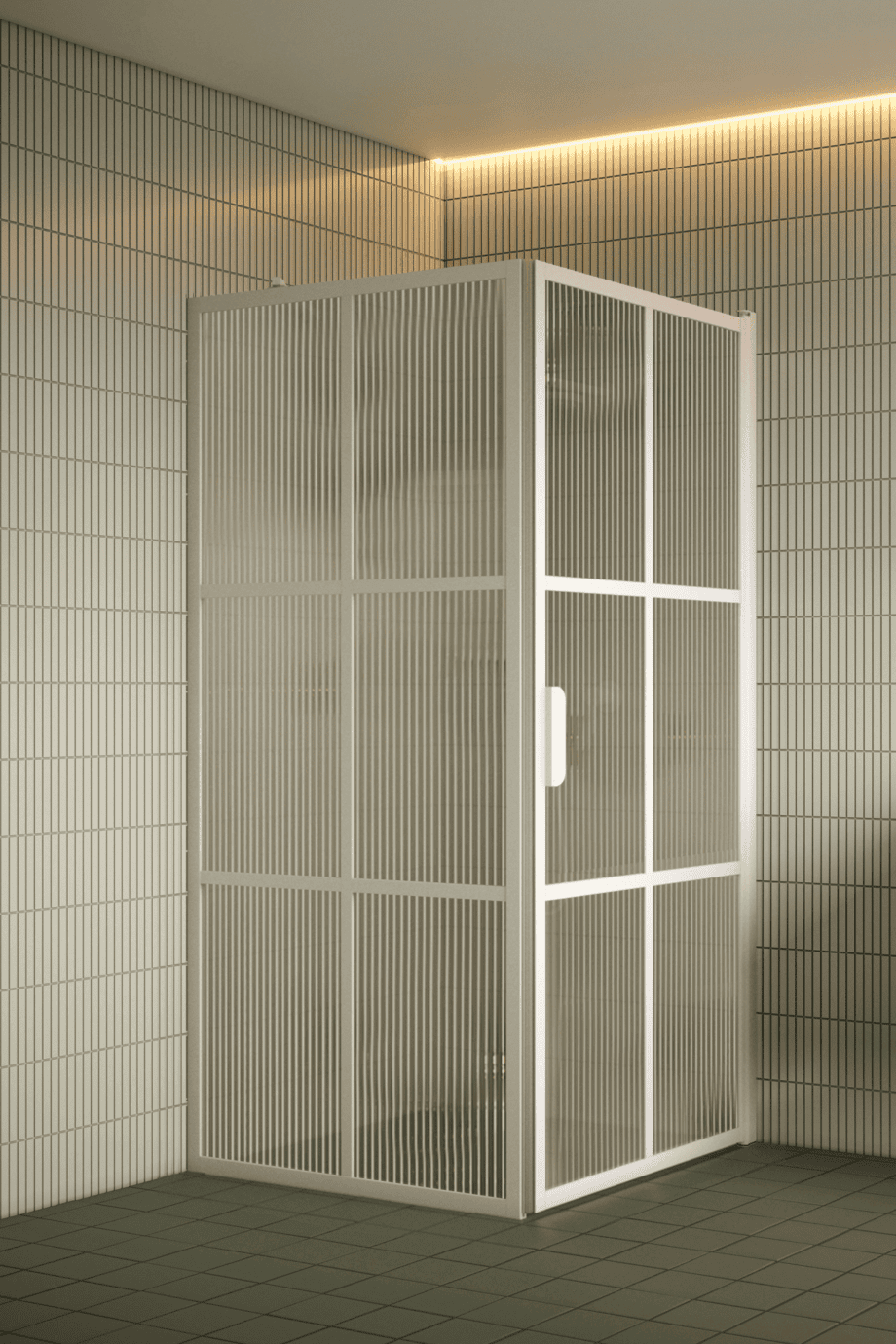 Suihkunurkka Hietakari Bläk 765 Paris, valkoinen kehys, Reeded-lasi