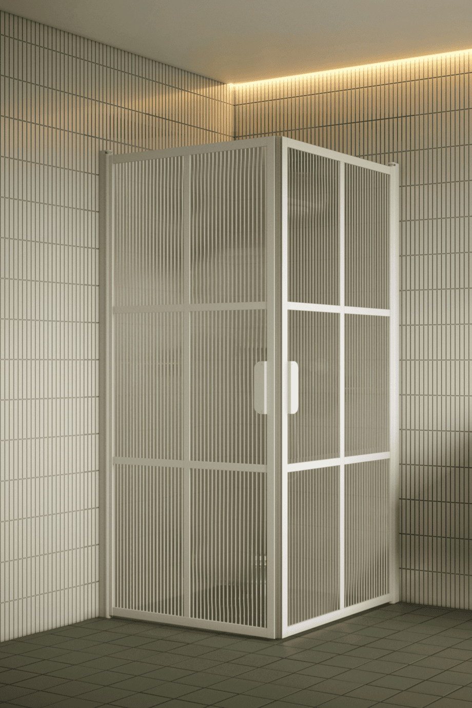 Suihkunurkka Hietakari Bläk 767 Paris, valkoinen kehys, Reeded-lasi