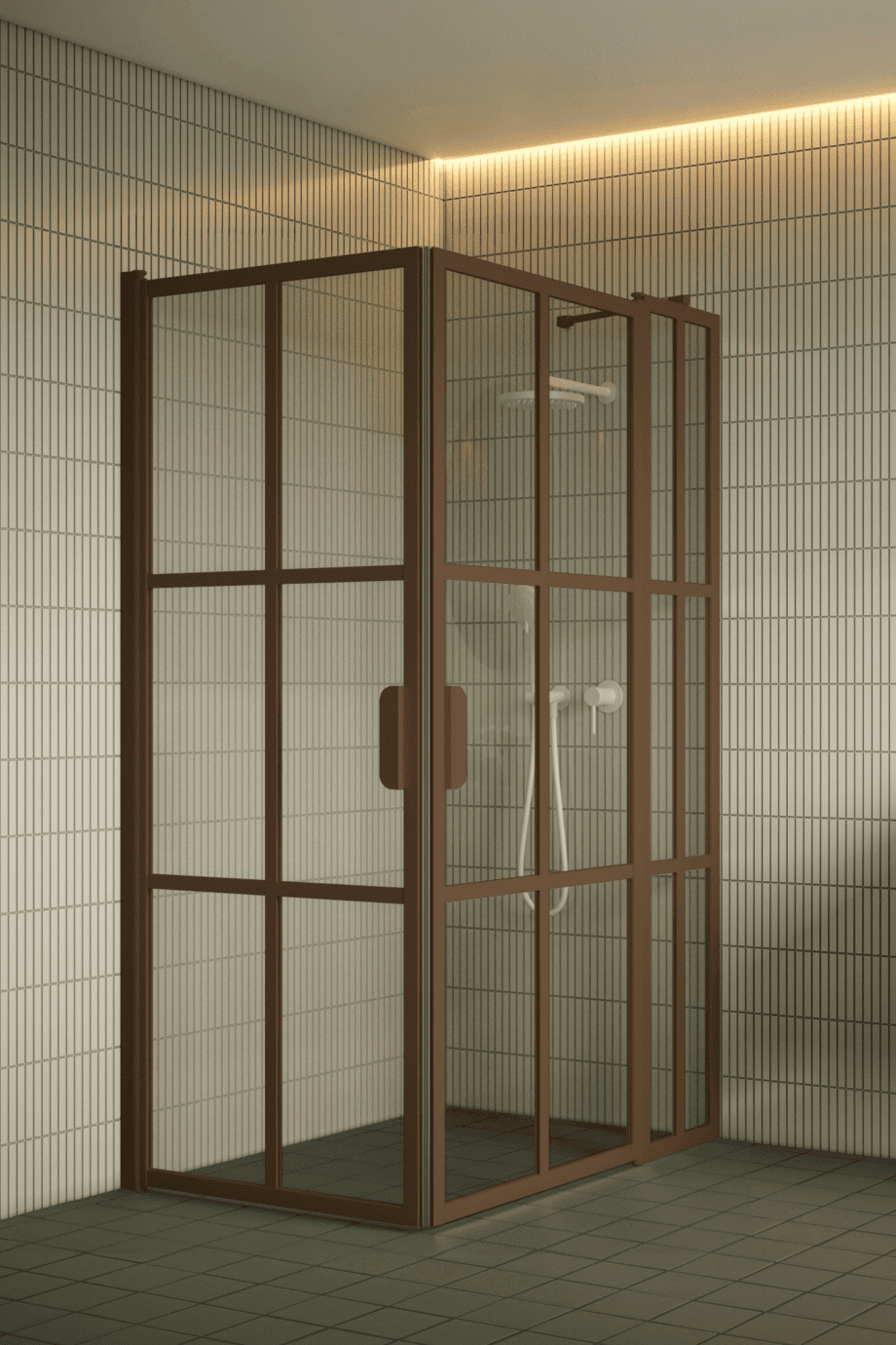 Suihkunurkka Hietakari Bläk 768 Paris, Mocha-kehys, Reeded-lasi