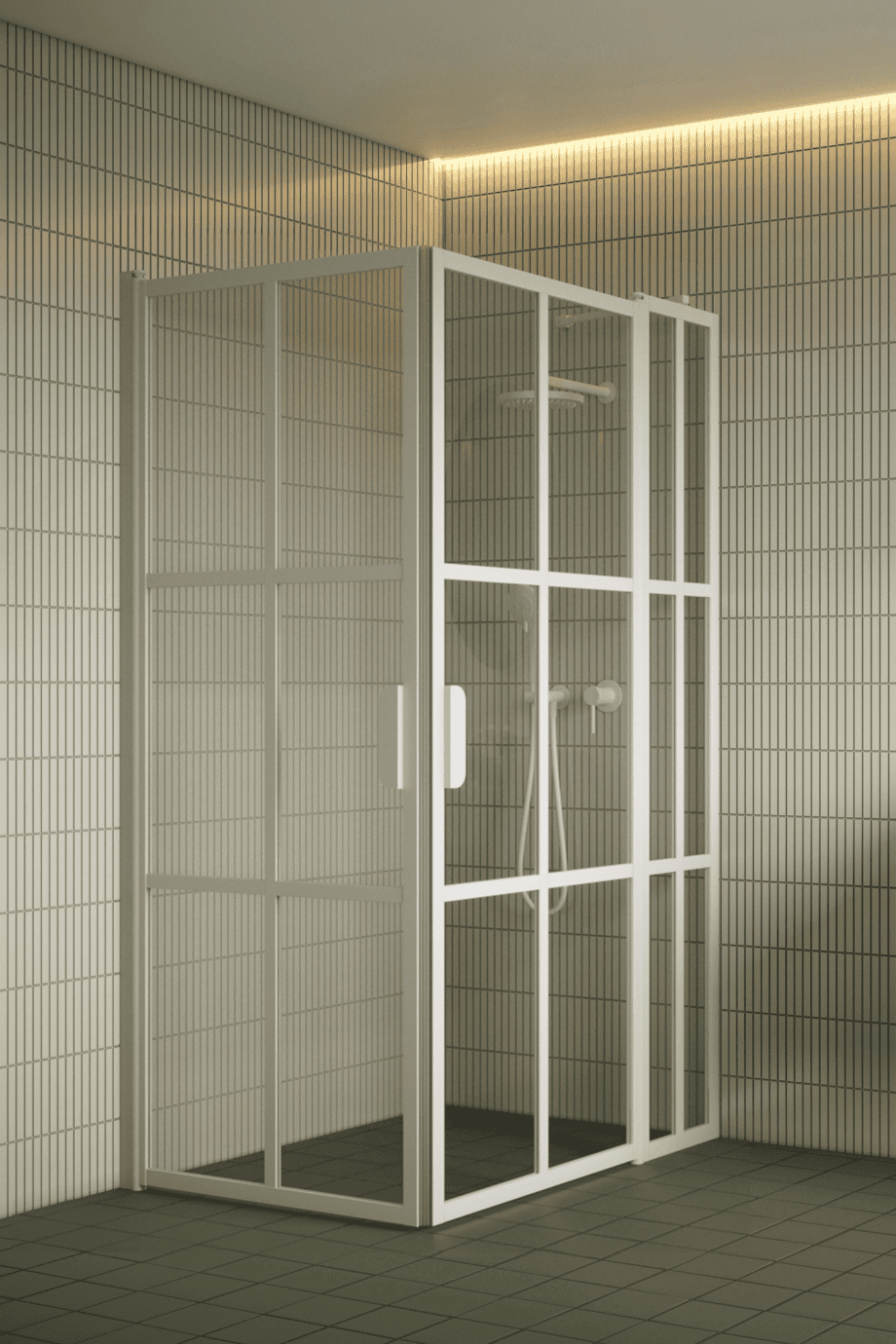 Suihkunurkka Hietakari Bläk 768 Paris, valkoinen kehys, Reeded-lasi