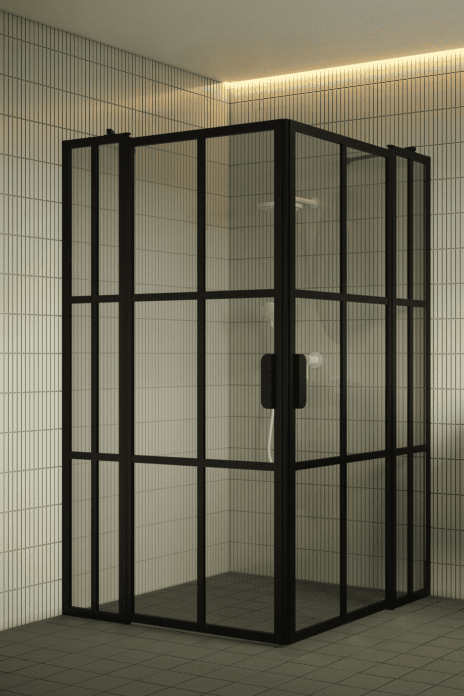 Suihkunurkka Hietakari Bläk 769 Paris, musta kehys, Reeded-lasi