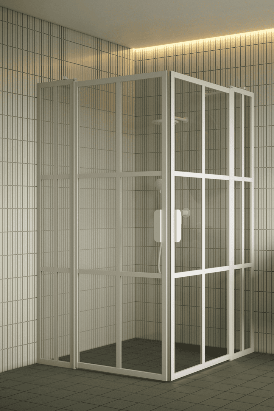 Suihkunurkka Hietakari Bläk 769 Paris, valkoinen kehys, Reeded-lasi