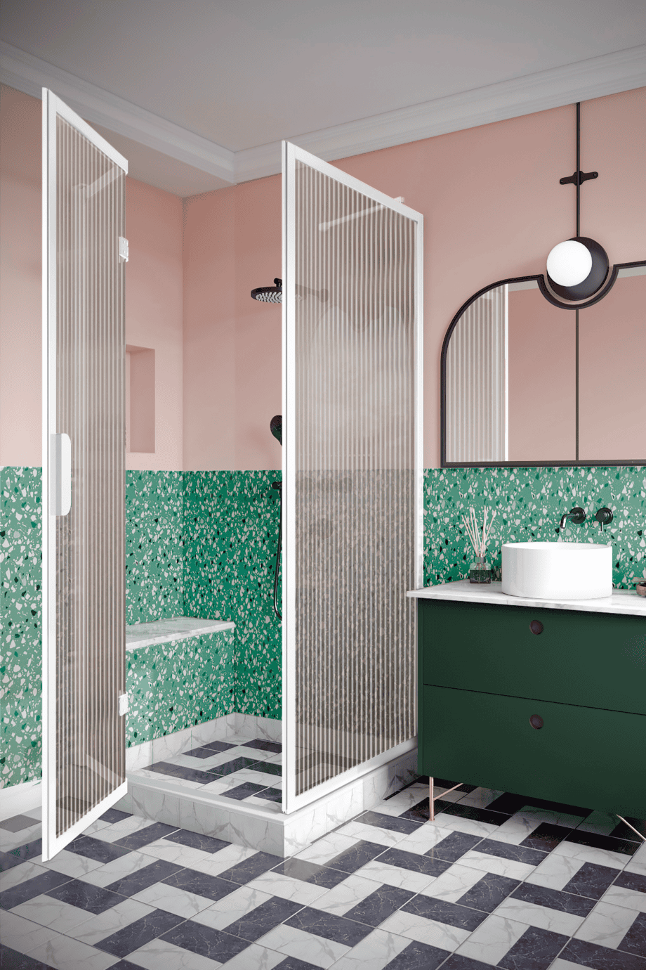 Suihkunurkka Hietakari Bläk 887 New York, valkoinen kehys, Reeded-lasi Suihkunurkka Hietakari Bläk 887 New York, valkoinen kehys, Reeded-lasi