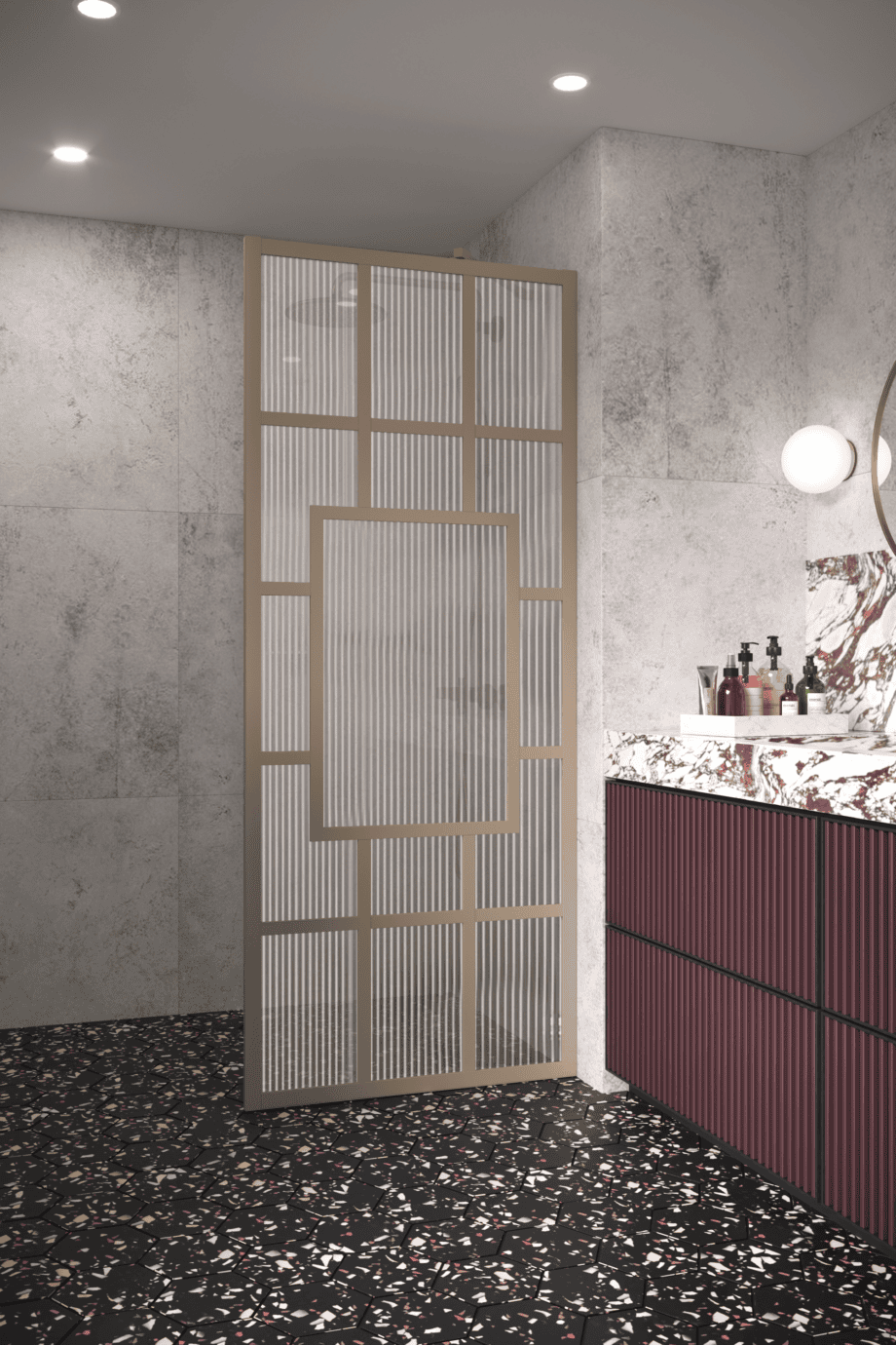 Kiinteä suihkuseinä Hietakari Bläk 800 Shanghai, Sand-kehys, Reeded-lasi