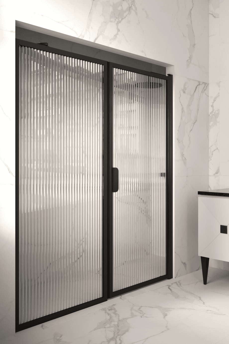 Tilanjakaja Hietakari Bläk 740 New York, musta kehys, Reeded-lasi Tilanjakaja Hietakari Bläk 740 New York, musta kehys, Reeded-lasi