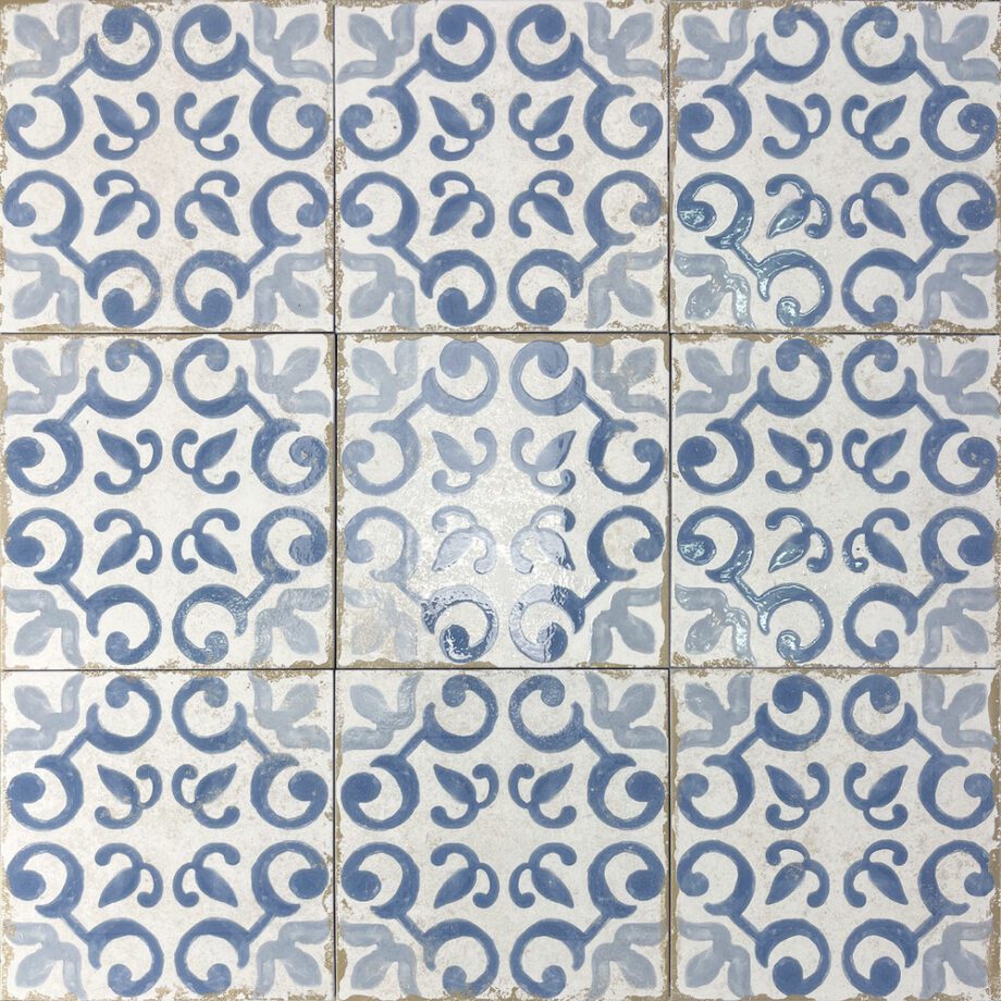 189213-2 Valencia hüdroplaadi mustriga portselanplaat Dune Antiga Mareny Azul, 20x20 cm, 9 mm, sinine
