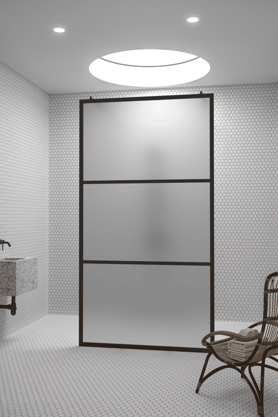 Walk-in-suihkuseinä Hietakari Bläk 713 Tokyo, musta kehys, satiinilasi