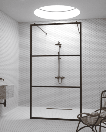 Walk-in-suihkuseinä Hietakari Bläk 713 Tokyo, valkoinen kehys, kirkas lasi