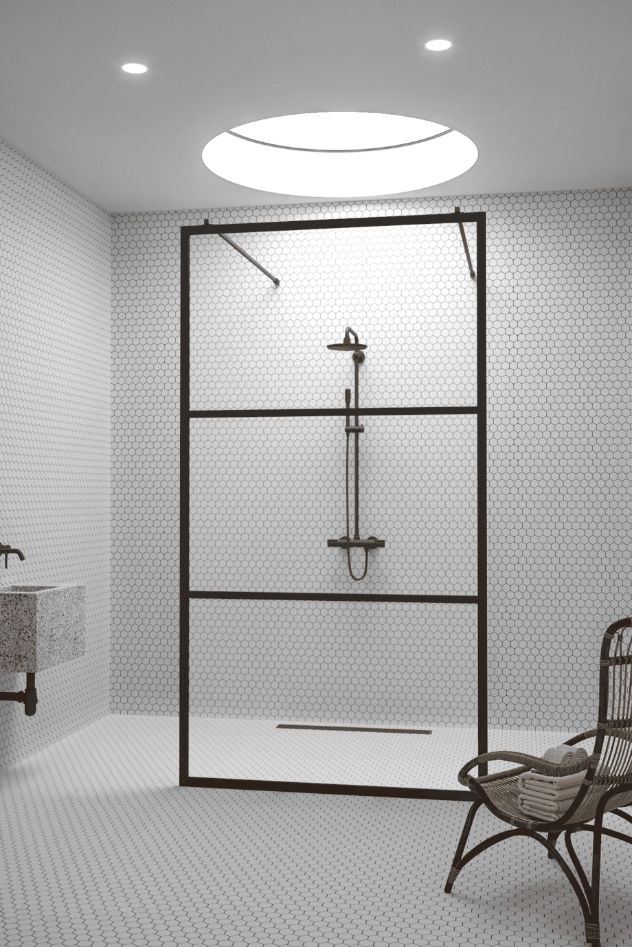 Walk-in-suihkuseinä Hietakari Bläk 713 Tokyo, valkoinen kehys, kirkas lasi