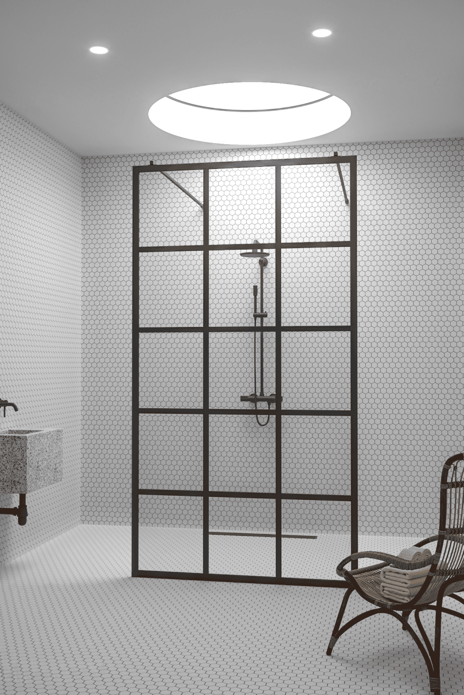Walk-in-suihkuseinä Hietakari Bläk 714 Paris, valkoinen kehys, savulasi