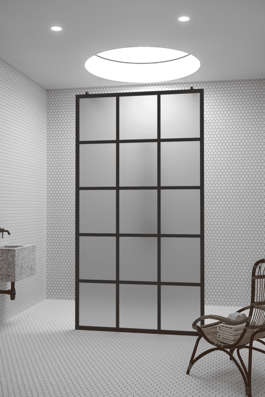 Walk-in-suihkuseinä Hietakari Bläk 714 Paris, valkoinen kehys, satiinilasi