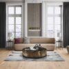 engineered-wooden-flooring-bauwerk-boen-casapark-oak-46-vivo-brushed-avorio-oil-waxed-138mm Engineered wooden flooring Bauwerk Boen Casapark Oak 46 Vivo brushed Avorio light oil-waxed installed on a living room floor. Classical modern mix stile with design sofa and chair. Nice design lightning. Marble top metallic side sofa table. Suunnittelu carpet.