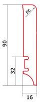 Viilutettu jalkalista tammi lakattu P61, 90x16x2200 mm – 2