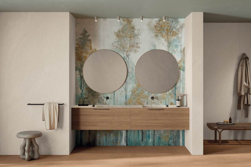 Kuviollinen koristesuurlaatta ABK Wide&Style Trees Ivory A, 120x280 cm, 6 mm, matta