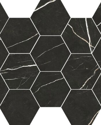 Marmorikuvioinen kuusikulmainen mosaiikkilaatta Tau Elite Black Hex, 32,5x22,5 cm, musta