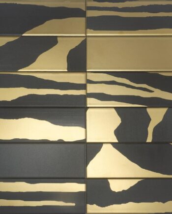 PVD-metallikuvioinen keraaminen seinälaatta Dune Flat Savannah Black & Gold, 7,5x30 cm, 8 mm, musta-kulta