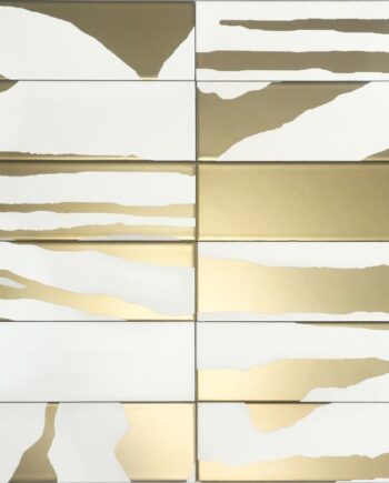 PVD-metallikuvioinen keraaminen seinälaatta Dune Flat Savannah White & Gold, 7,5x30 cm, 8 mm, valko-kulta